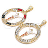 Dije Religioso 05.380.0034.1 Oro Laminado, Diseño de Jesus y Llave Griega, con Cristal Multicolor, Pulido, Tres Tonos