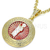 Dije Religioso 05.380.0038 Oro Laminado, Diseño de San Judas y Llave Griega, Pulido, Tres Tonos
