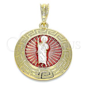 Dije Religioso 05.380.0038 Oro Laminado, Diseño de San Judas y Llave Griega, Pulido, Tres Tonos