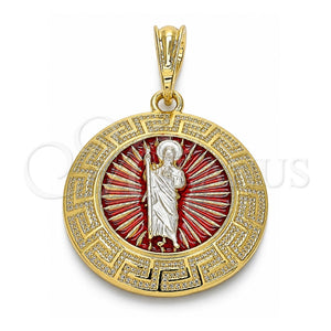 Dije Religioso 05.380.0038 Oro Laminado, Diseño de San Judas y Llave Griega, Pulido, Tres Tonos