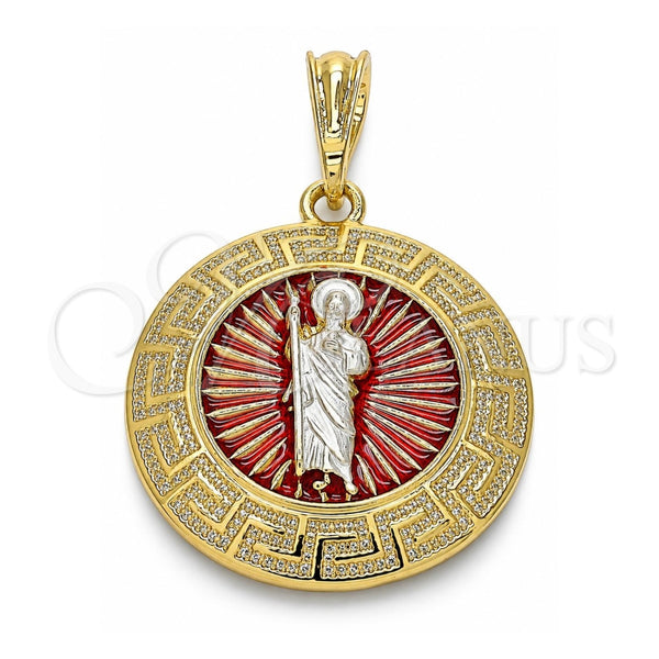 Dije Religioso 05.380.0038 Oro Laminado, Diseño de San Judas y Llave Griega, Pulido, Tres Tonos