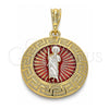Dije Religioso 05.380.0038 Oro Laminado, Diseño de San Judas y Llave Griega, Pulido, Tres Tonos