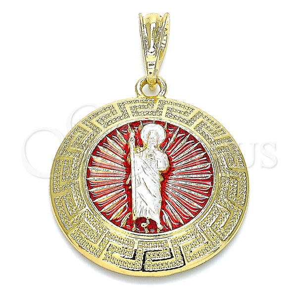 Dije Religioso 05.380.0038 Oro Laminado, Diseño de San Judas y Llave Griega, Pulido, Tres Tonos