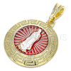 Dije Religioso 05.380.0039 Oro Laminado, Diseño de Guadalupe y Llave Griega, Pulido, Tres Tonos