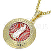 Dije Religioso 05.380.0039 Oro Laminado, Diseño de Guadalupe y Llave Griega, Pulido, Tres Tonos