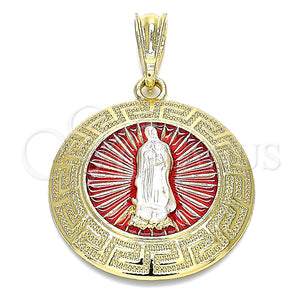 Dije Religioso 05.380.0039 Oro Laminado, Diseño de Guadalupe y Llave Griega, Pulido, Tres Tonos