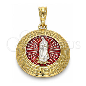Dije Religioso 05.380.0039 Oro Laminado, Diseño de Guadalupe y Llave Griega, Pulido, Tres Tonos
