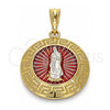 Dije Religioso 05.380.0039 Oro Laminado, Diseño de Guadalupe y Llave Griega, Pulido, Tres Tonos