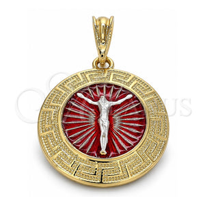 Dije Religioso 05.380.0040 Oro Laminado, Diseño de Jesus y Llave Griega, Pulido, Tres Tonos
