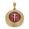 Dije Religioso 05.380.0040 Oro Laminado, Diseño de Jesus y Llave Griega, Pulido, Tres Tonos