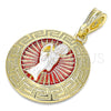 Dije Religioso 05.380.0041 Oro Laminado, Diseño de Santa Muerte y Llave Griega, Pulido, Tres Tonos