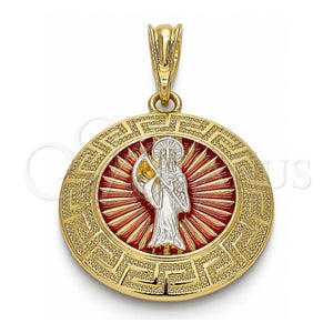 Dije Religioso 05.380.0041 Oro Laminado, Diseño de Santa Muerte y Llave Griega, Pulido, Tres Tonos
