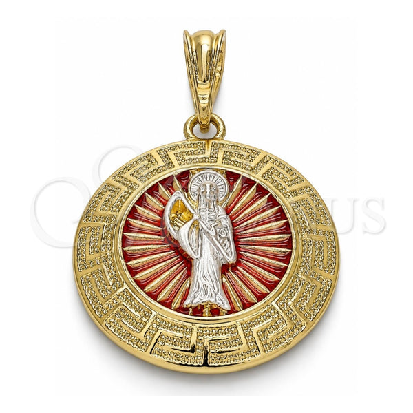 Dije Religioso 05.380.0041 Oro Laminado, Diseño de Santa Muerte y Llave Griega, Pulido, Tres Tonos