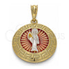 Dije Religioso 05.380.0041 Oro Laminado, Diseño de Santa Muerte y Llave Griega, Pulido, Tres Tonos