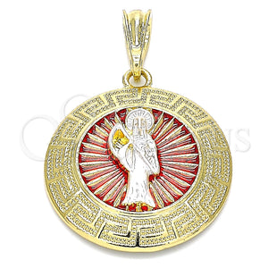 Dije Religioso 05.380.0041 Oro Laminado, Diseño de Santa Muerte y Llave Griega, Pulido, Tres Tonos