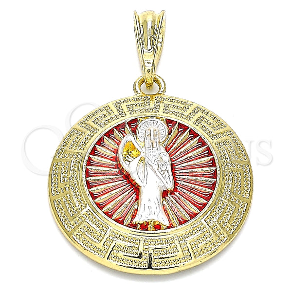 Dije Religioso 05.380.0041 Oro Laminado, Diseño de Santa Muerte y Llave Griega, Pulido, Tres Tonos