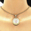 Dije Religioso 05.380.0040.1 Oro Laminado, Diseño de Jesus y Llave Griega, Pulido, Tres Tonos
