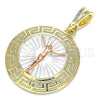 Dije Religioso 05.380.0040.1 Oro Laminado, Diseño de Jesus y Llave Griega, Pulido, Tres Tonos