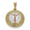 Dije Religioso 05.380.0040.1 Oro Laminado, Diseño de Jesus y Llave Griega, Pulido, Tres Tonos