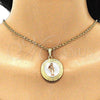 Dije Religioso 05.380.0041.1 Oro Laminado, Diseño de Santa Muerte y Llave Griega, Pulido, Tres Tonos