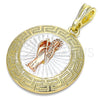 Dije Religioso 05.380.0041.1 Oro Laminado, Diseño de Santa Muerte y Llave Griega, Pulido, Tres Tonos