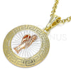 Dije Religioso 05.380.0041.1 Oro Laminado, Diseño de Santa Muerte y Llave Griega, Pulido, Tres Tonos