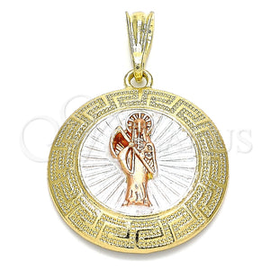 Dije Religioso 05.380.0041.1 Oro Laminado, Diseño de Santa Muerte y Llave Griega, Pulido, Tres Tonos