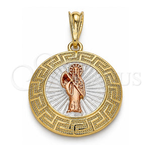Dije Religioso 05.380.0041.1 Oro Laminado, Diseño de Santa Muerte y Llave Griega, Pulido, Tres Tonos