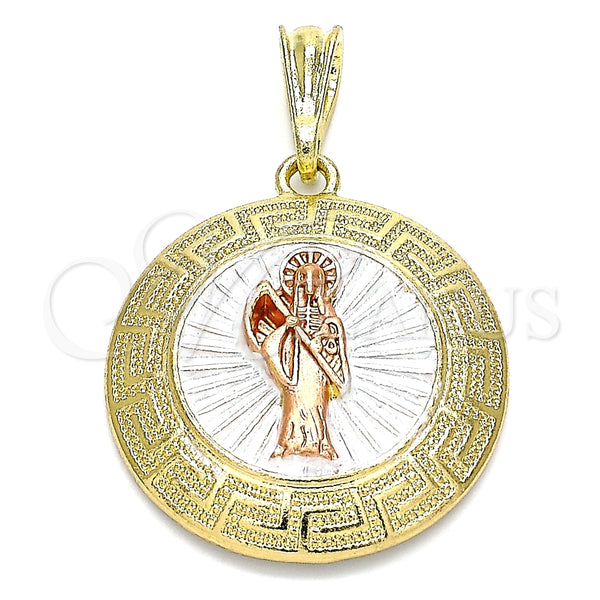 Dije Religioso 05.380.0041.1 Oro Laminado, Diseño de Santa Muerte y Llave Griega, Pulido, Tres Tonos