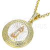 Dije Religioso 05.380.0039.1 Oro Laminado, Diseño de Guadalupe y Llave Griega, Pulido, Tres Tonos