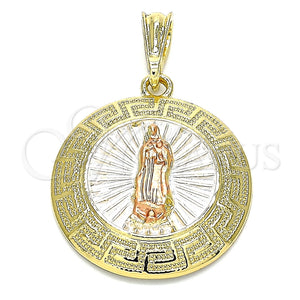 Dije Religioso 05.380.0039.1 Oro Laminado, Diseño de Guadalupe y Llave Griega, Pulido, Tres Tonos