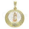 Dije Religioso 05.380.0039.1 Oro Laminado, Diseño de Guadalupe y Llave Griega, Pulido, Tres Tonos