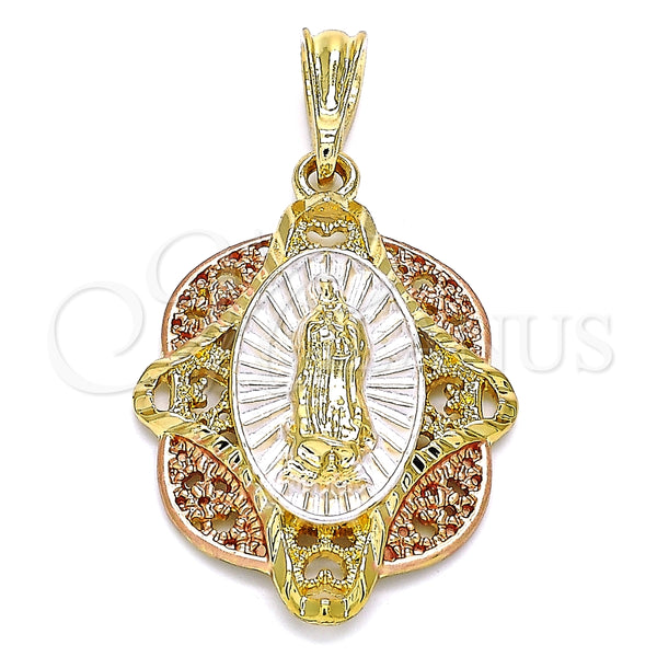 Dije Religioso 05.380.0046 Oro Laminado, Diseño de Guadalupe, Pulido, Tres Tonos