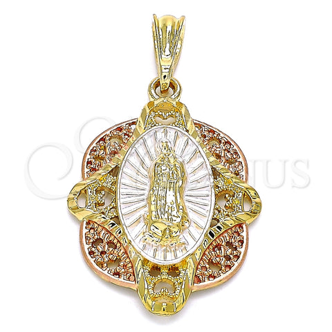Dije Religioso 05.380.0046 Oro Laminado, Diseño de Guadalupe, Pulido, Tres Tonos