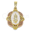 Dije Religioso 05.380.0046 Oro Laminado, Diseño de Guadalupe, Pulido, Tres Tonos