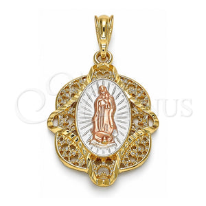 Dije Religioso 05.380.0046.1 Oro Laminado, Diseño de Guadalupe, Pulido, Tres Tonos