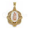 Dije Religioso 05.380.0046.1 Oro Laminado, Diseño de Guadalupe, Pulido, Tres Tonos