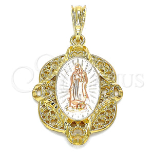 Dije Religioso 05.380.0046.1 Oro Laminado, Diseño de Guadalupe, Pulido, Tres Tonos