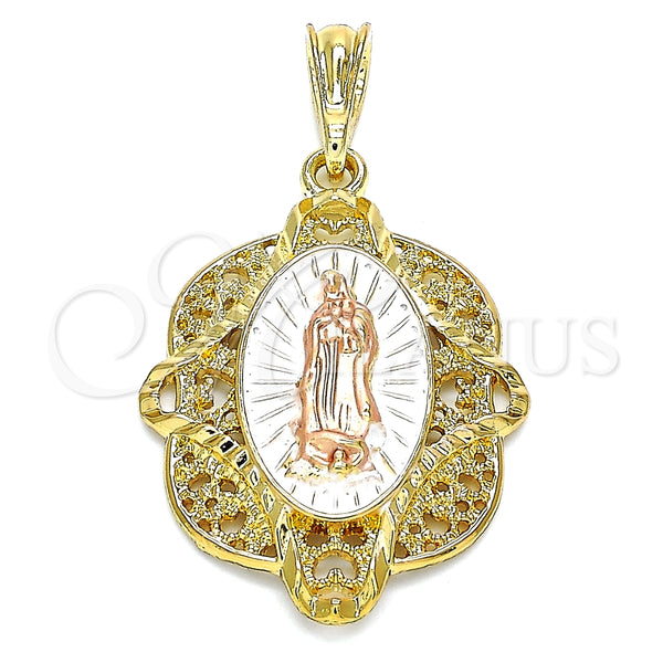 Dije Religioso 05.380.0046.1 Oro Laminado, Diseño de Guadalupe, Pulido, Tres Tonos