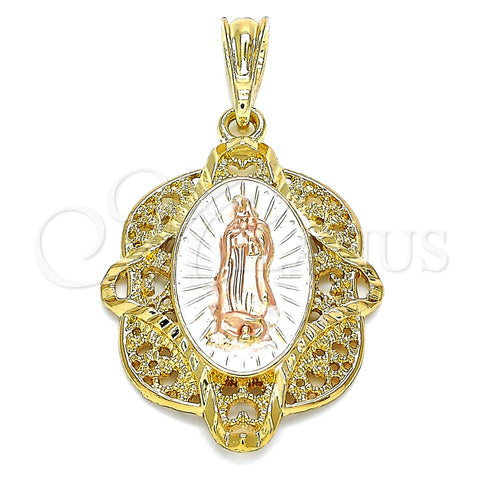 Dije Religioso 05.380.0046.1 Oro Laminado, Diseño de Guadalupe, Pulido, Tres Tonos