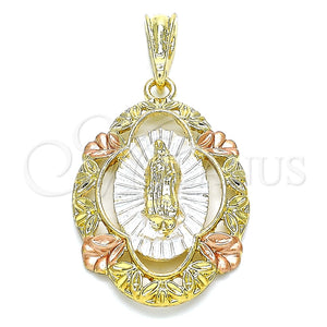Dije Religioso 05.380.0042 Oro Laminado, Diseño de Guadalupe, Pulido, Tres Tonos