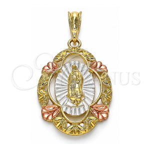 Dije Religioso 05.380.0042 Oro Laminado, Diseño de Guadalupe, Pulido, Tres Tonos
