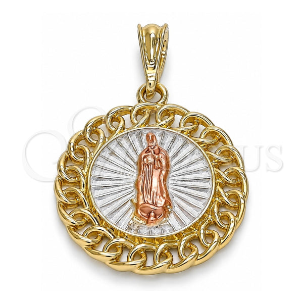 Dije Religioso 05.380.0044.1 Oro Laminado, Diseño de Guadalupe, Pulido, Tres Tonos