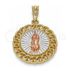 Dije Religioso 05.380.0044.1 Oro Laminado, Diseño de Guadalupe, Pulido, Tres Tonos