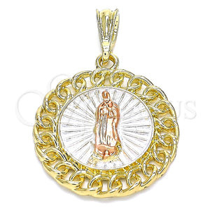 Dije Religioso 05.380.0044.1 Oro Laminado, Diseño de Guadalupe, Pulido, Tres Tonos