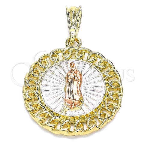 Dije Religioso 05.380.0044.1 Oro Laminado, Diseño de Guadalupe, Pulido, Tres Tonos