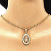 Dije Religioso 05.380.0045 Oro Laminado, Diseño de Guadalupe, con Cristal Blanca, Pulido, Tres Tonos