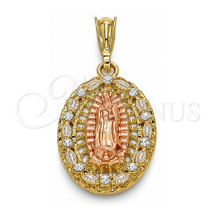 Dije Religioso 05.380.0045 Oro Laminado, Diseño de Guadalupe, con Cristal Blanca, Pulido, Tres Tonos