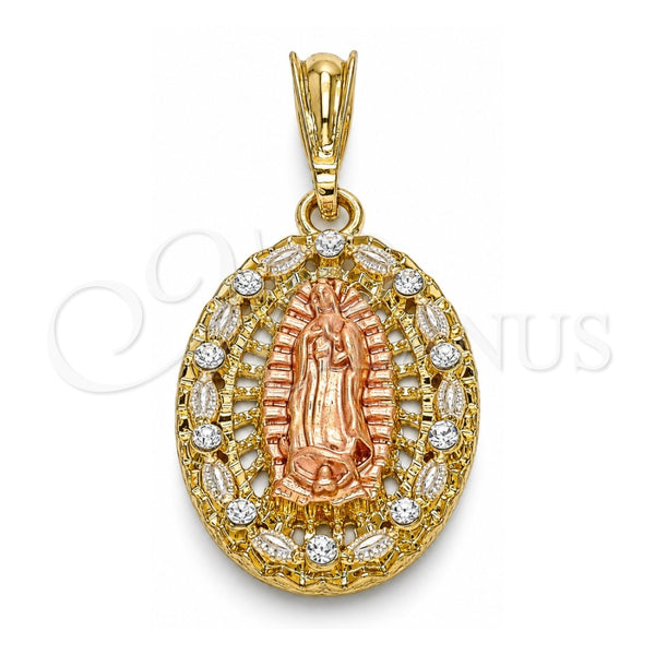Dije Religioso 05.380.0045 Oro Laminado, Diseño de Guadalupe, con Cristal Blanca, Pulido, Tres Tonos