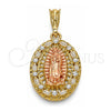 Dije Religioso 05.380.0045 Oro Laminado, Diseño de Guadalupe, con Cristal Blanca, Pulido, Tres Tonos